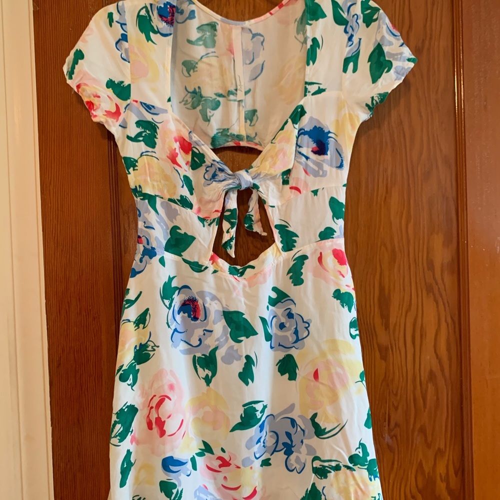 White floral cut out dress